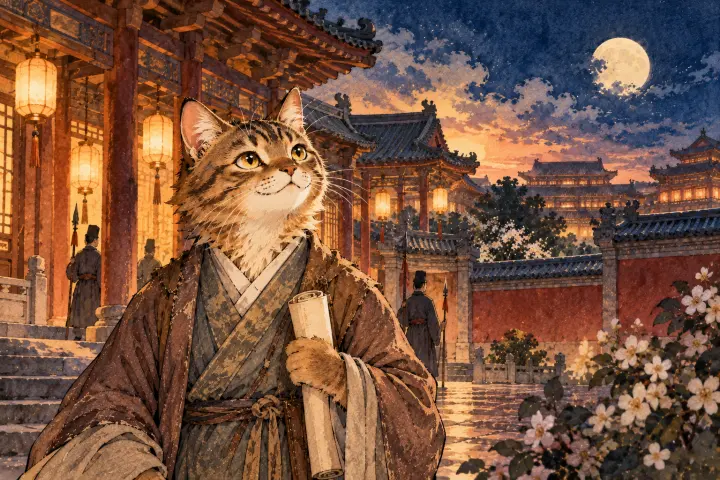 宫省墙边的花朵渐隐于暮色，杜甫在值夜