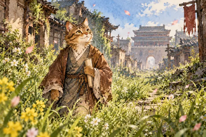 春草长满荒凉的长安街巷，杜甫独自走过