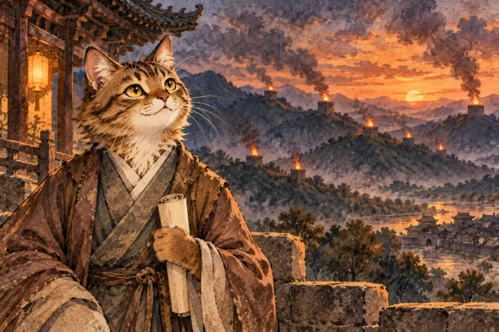 连绵山势间烽火不断，杜甫在暮色中忧望