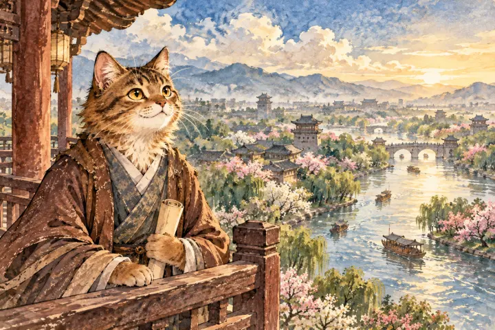 锦江两岸春色奔涌而来，杜甫在楼上远望