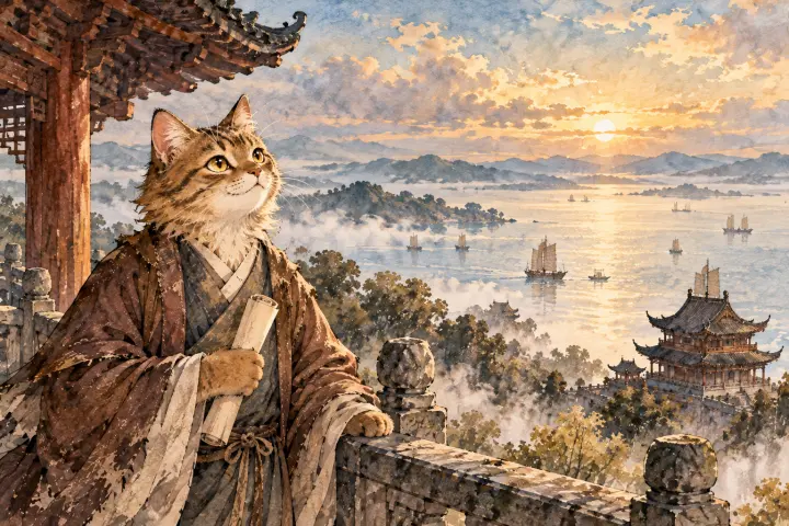 杜甫临近洞庭湖，想起昔日听闻的浩大湖景