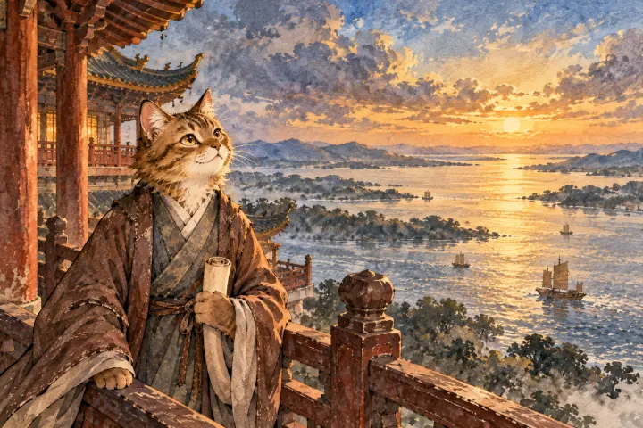 洞庭湖波涛仿佛把吴楚大地分开，杜甫凭栏远望