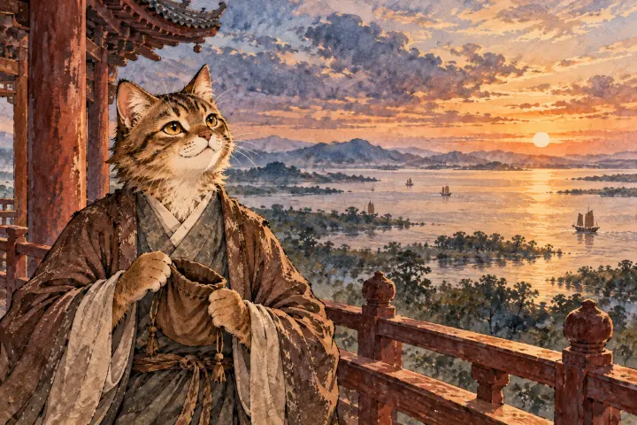 杜甫在楼上看着空空的信囊，久无亲友音信