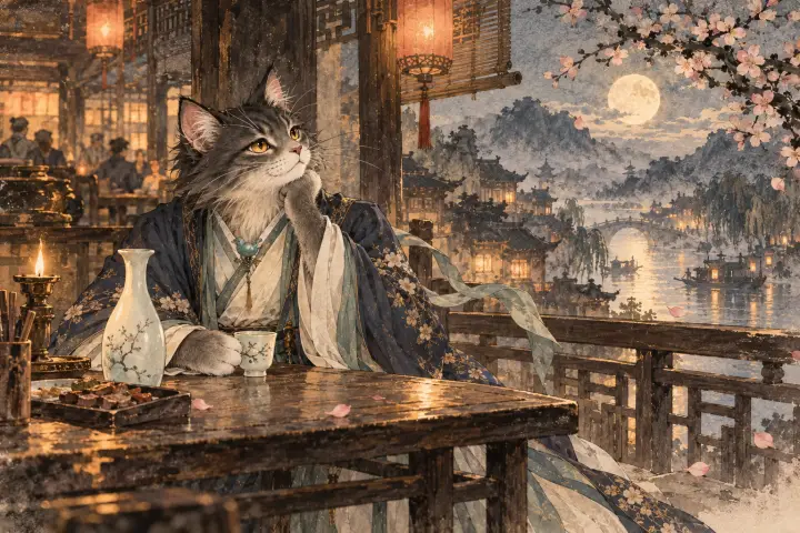 新丰酒肆里，李商隐猫对着酒杯思念知音，神情怅惘