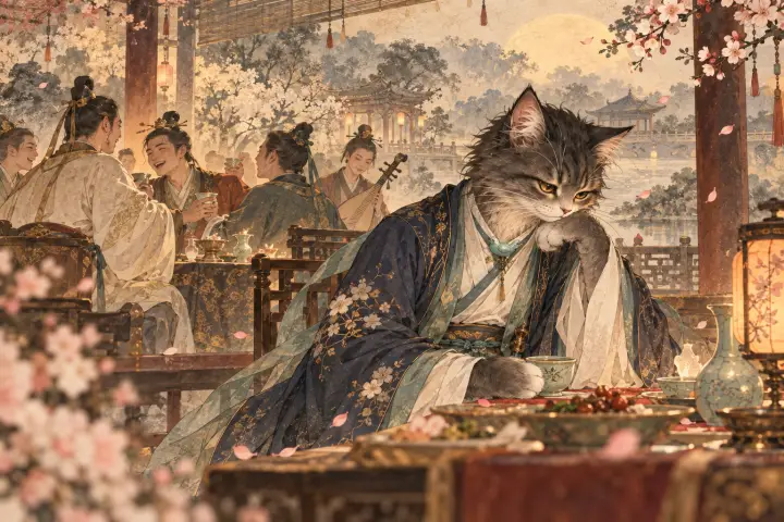 昔日在梁园为宾客的回忆浮现，李商隐猫低头避谈自身境况