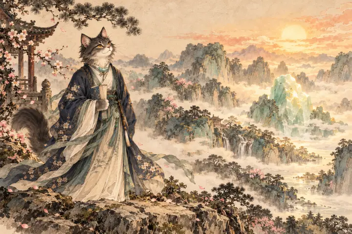 蓝田暖日照着美玉，淡淡烟霞升起，李商隐猫驻足远观
