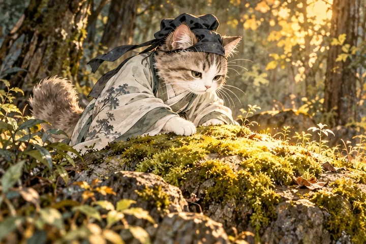 金色返照落在青苔上，王维猫俯身细看