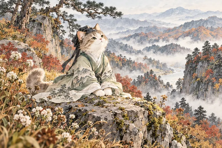 春花虽已凋尽，王维猫安坐在清新的秋山