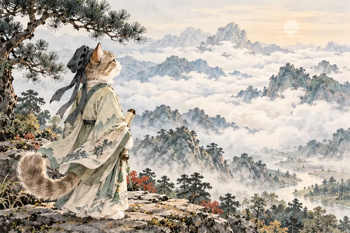 王维猫望着南山无尽白云，友人的背影渐远
