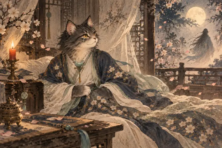 李商隐猫从离别的悲伤梦境中惊醒，眼角带泪