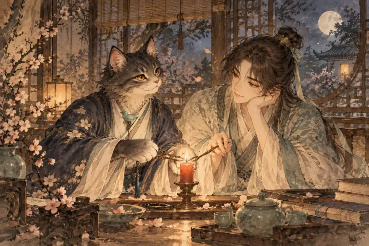 想象中的重逢：李商隐猫与一位亲友坐在西窗下，共同剪短燃烧的烛芯