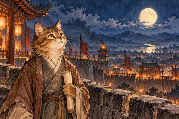虎斑猫杜甫在长安城头遥望鄜州方向的明月