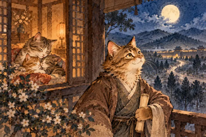 鄜州家中的两个孩子依偎在母亲身旁