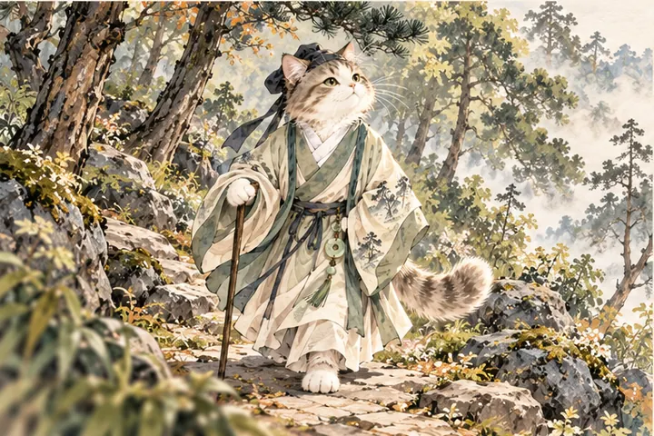 王维猫兴之所至独自走入山林