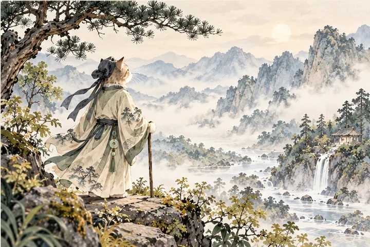 王维猫在隐秘山谷发现美景，独自会心一笑