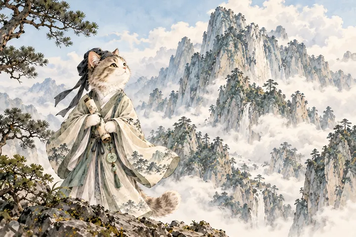 王维猫仰望高耸入云的终南山太乙峰
