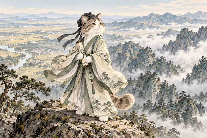 王维猫站在终南中峰，眺望两侧辽阔不同的天地