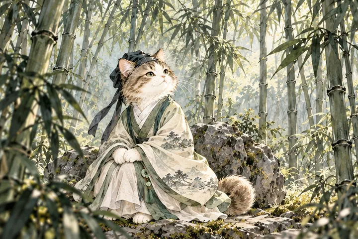 王维猫独自坐在幽静竹林深处